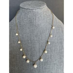 Vintage Faux Pearl Station Necklace Gold Tone 24” Career Minimalist Cocktail